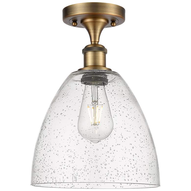 Image 1 Bristol Glass 9" LED Semi-Flush Mount - Brushed Brass - Seedy Shade