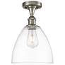 Bristol Glass  9" LED Semi-Flush Mount - Brushed Satin Nickel - Clear