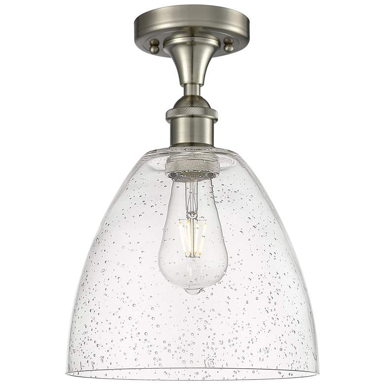 Image 1 Bristol Glass 9" LED Semi-Flush Mount - Brushed Satin Nickel - Seedy