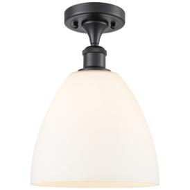 Bristol Glass  9" LED Semi-Flush Mount - Matte Black - Matte White Sha Bristol Glass  9" LED Semi-Flush Mount - Matte Black - Matte White Sha