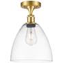 Bristol Glass  9" LED Semi-Flush Mount - Satin Gold - Clear Shade