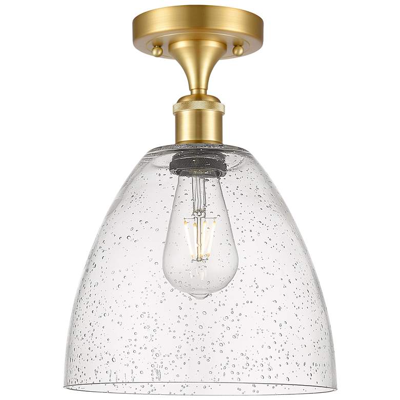 Image 1 Bristol Glass 9" LED Semi-Flush Mount - Satin Gold - Seedy Shade