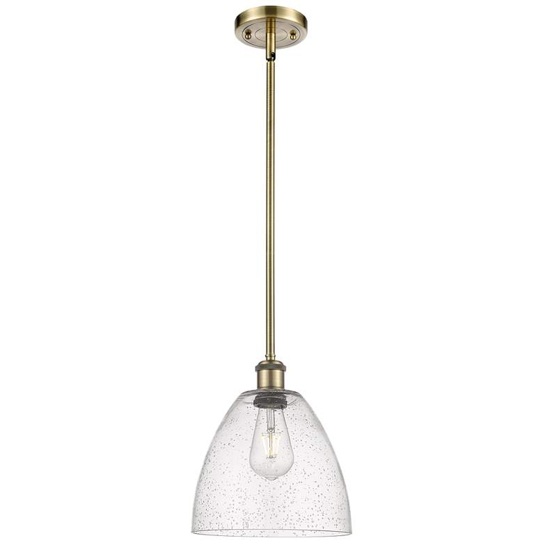 Image 1 Bristol Glass 9" Mini Pendant - Antique Brass - Seedy Shade