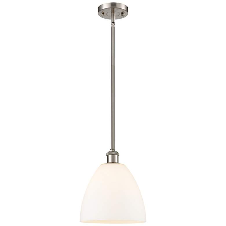 Image 1 Bristol Glass 9" Mini Pendant - Brushed Satin Nickel - Matte White Sha