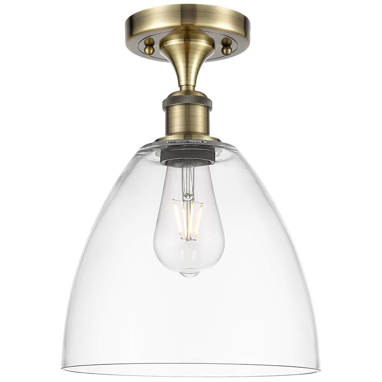 Image 1 Bristol Glass 9" Semi-Flush Mount - Antique Brass - Clear Shade
