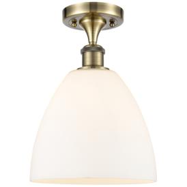 Bristol Glass  9" Semi-Flush Mount - Antique Brass - Matte White Shade Bristol Glass  9" Semi-Flush Mount - Antique Brass - Matte White Shade