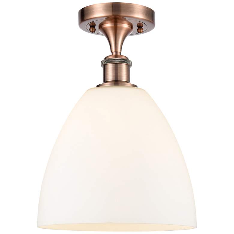 Image 1 Bristol Glass 9" Semi-Flush Mount - Antique Copper - Matte White Shad