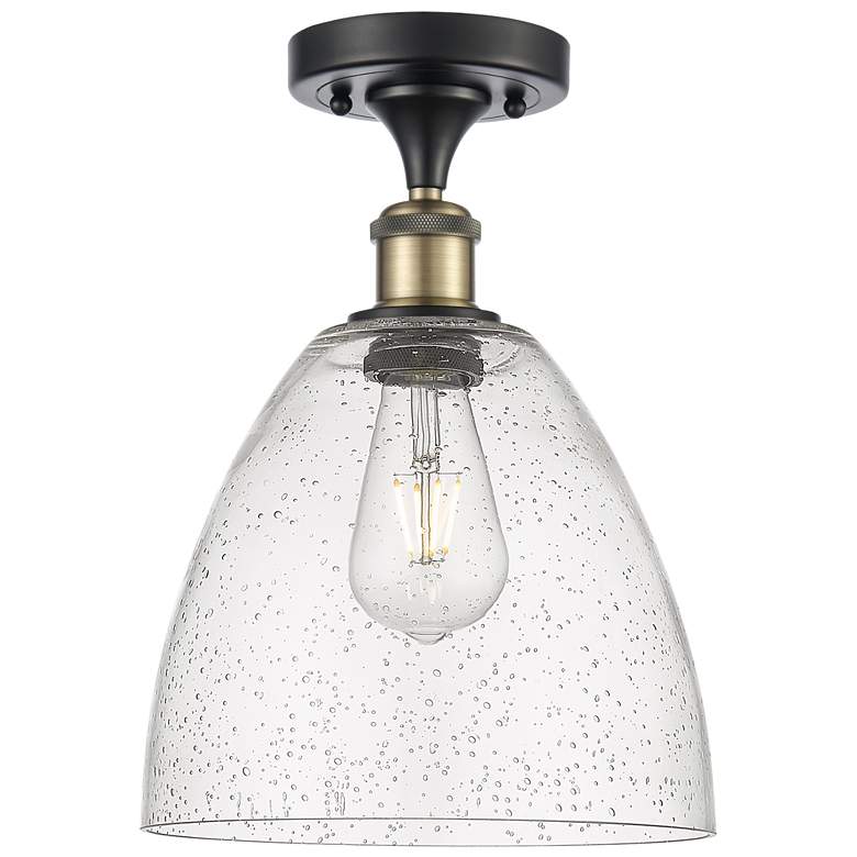 Image 1 Bristol Glass 9" Semi-Flush Mount - Black Antique Brass - Seedy Shade