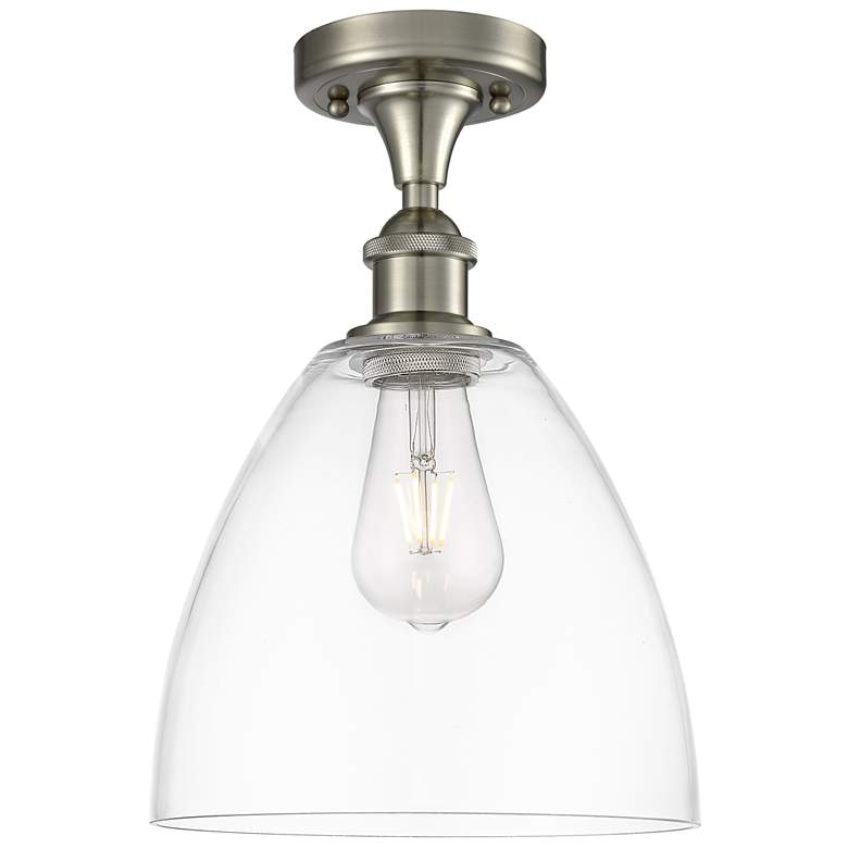 Image 1 Bristol Glass 9" Semi-Flush Mount - Brushed Satin Nickel - Clear Shade