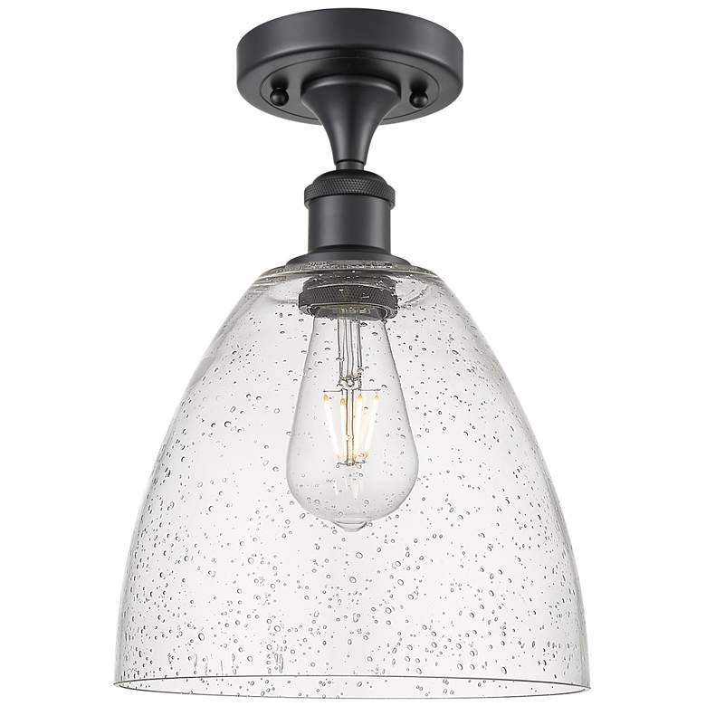 Image 1 Bristol Glass 9" Semi-Flush Mount - Matte Black - Seedy Shade