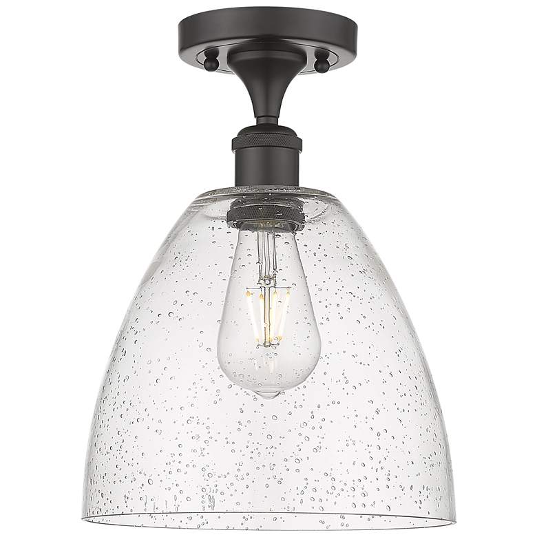 Image 1 Bristol Glass 9" Semi-Flush Mount - Oil Rubbed Bronze - Seedy Shade