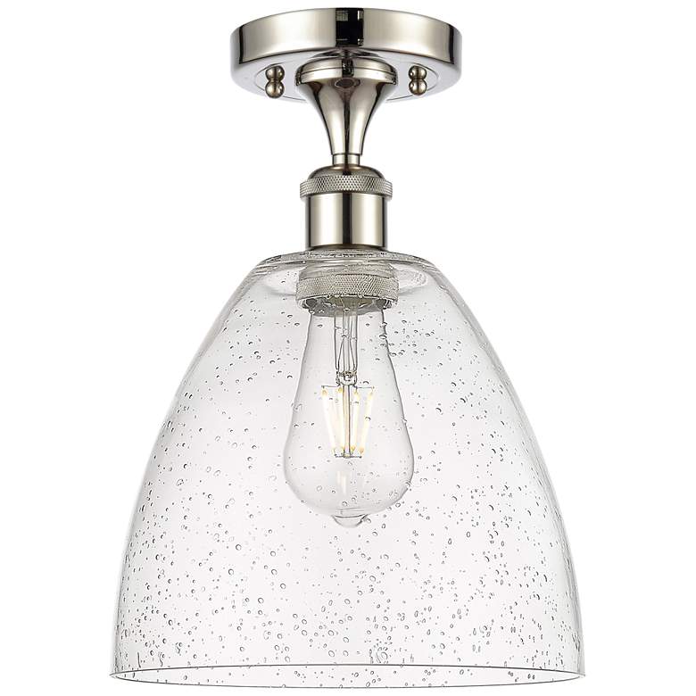 Image 1 Bristol Glass 9" Semi-Flush Mount - Polished Nickel - Seedy Shade