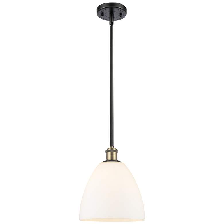 Image 1 Bristol Glass 9" Wide Black Brass Stem Hung Mini Pendant w/ White Shad