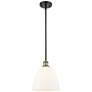 Bristol Glass 9" Wide Black Brass Stem Hung Mini Pendant w/ White Shad