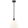 Bristol Glass 9" Wide Matte Black Stem Hung Mini Pendant w/ White Shad