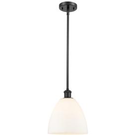 Bristol Glass 9" Wide Matte Black Stem Hung Mini Pendant w/ White Shad Bristol Glass 9" Wide Matte Black Stem Hung Mini Pendant w/ White Shad