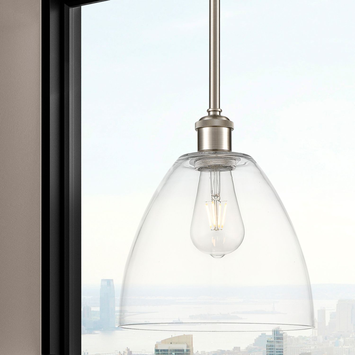 Image 2 Bristol Glass 9" LED Mini Pendant - Brushed Satin Nickel - Clear Shade more views