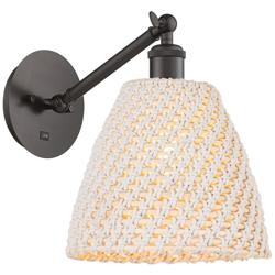 Bristol Natural 11" High Bronze Adjustable Sconce w/ Natural Shade