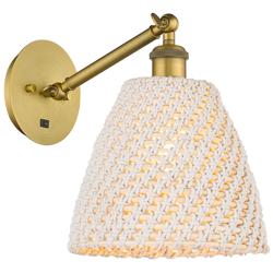 Bristol Natural 11" High Brushed Brass Adjustable Sconce w/ Natural Shade