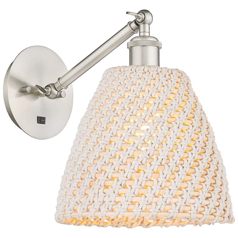 Image 1 Bristol Natural 11" High Satin Nickel Adjustable Sconce w/ Natural Shade