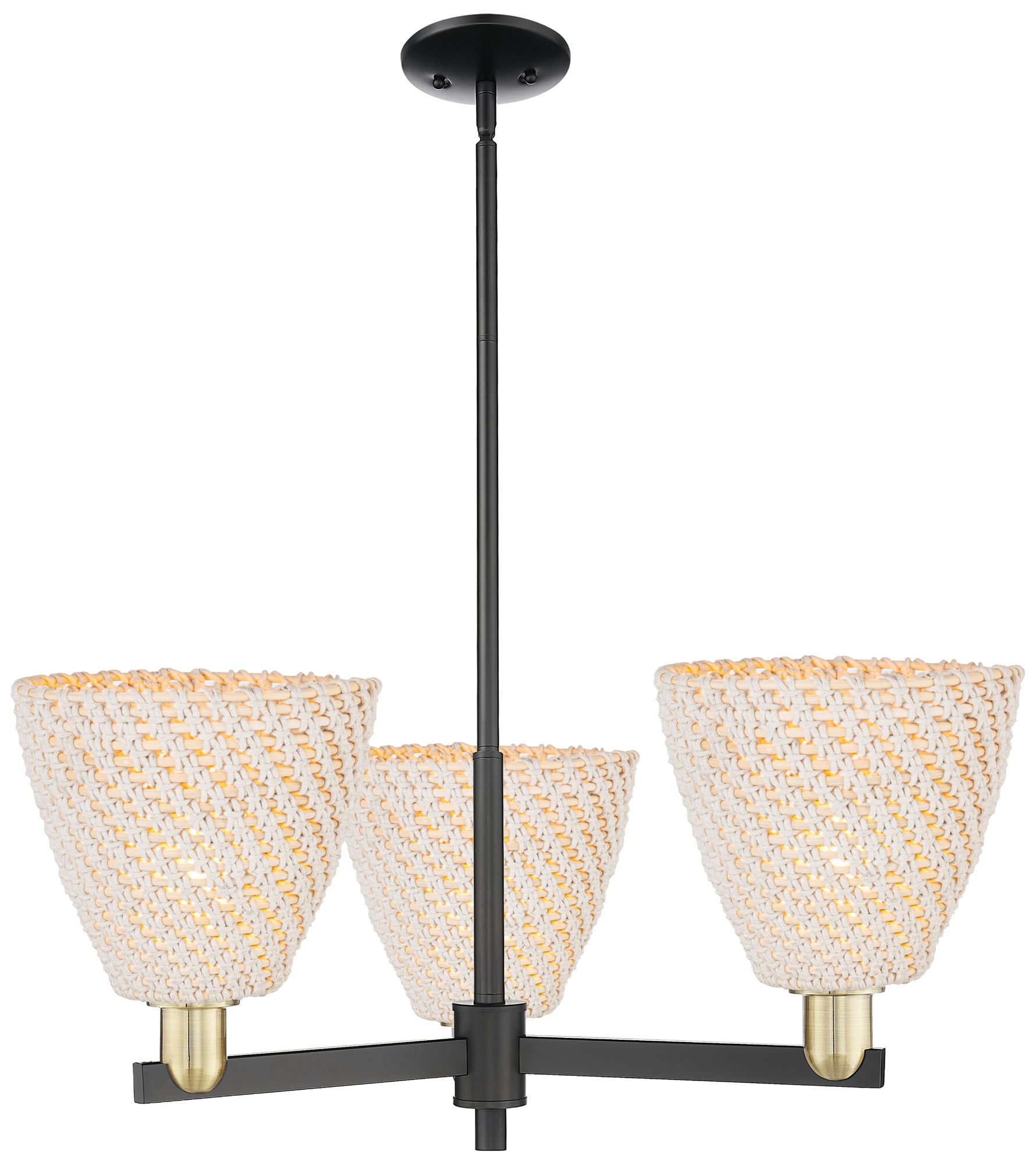 Bristol Natural 31"W 3-Light Black Brass Chandelier w/ Natural Shade
