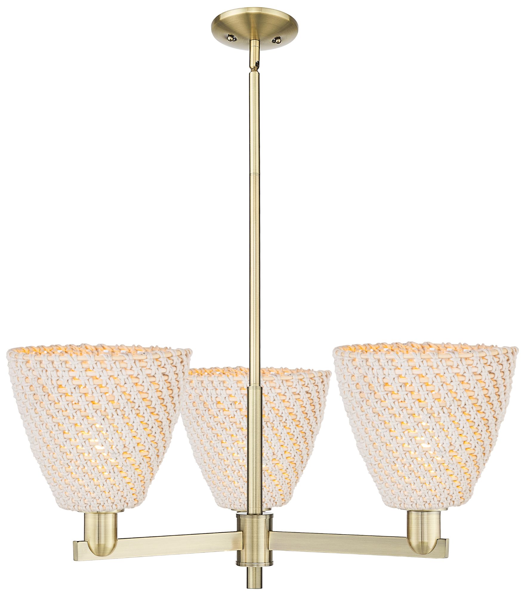 Bristol Natural 31" Wide 3-Light Antique Brass Chandelier w/ Natural Shade