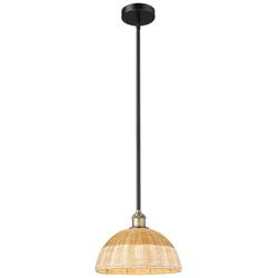 Bristol Natural II 11.75"W Black Brass Mini Pendant w/ Natural Shade