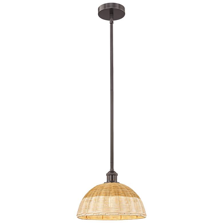 Image 1 Bristol Natural II 11.75"W Oil Rubbed Bronze Mini Pendant w/ Natural Shade