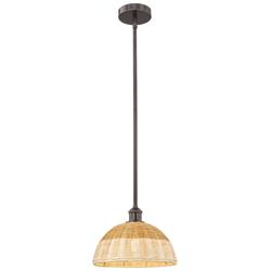 Bristol Natural II 11.75"W Oil Rubbed Bronze Mini Pendant w/ Natural Shade