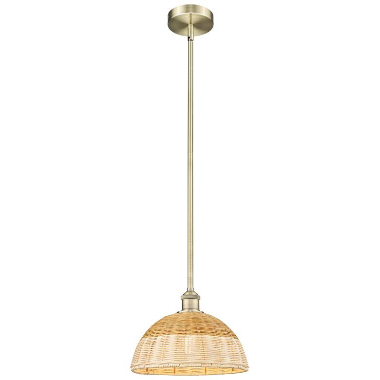 Image 1 Bristol Natural II 11.75" Wide Antique Brass Mini Pendant w/ Natural Shade