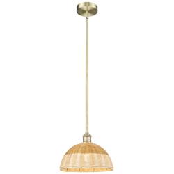 Bristol Natural II 11.75" Wide Antique Brass Mini Pendant w/ Natural Shade