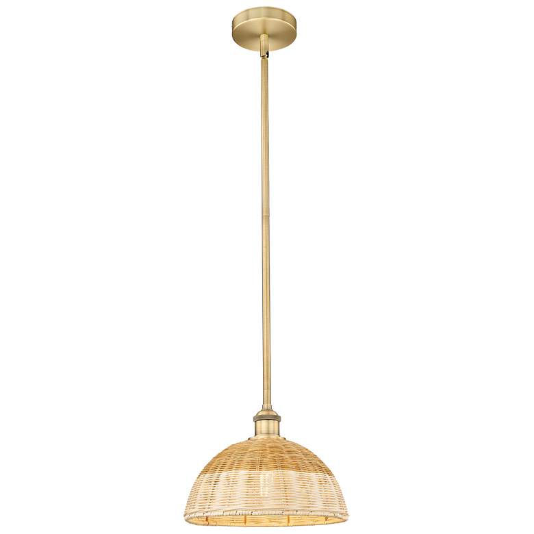 Image 1 Bristol Natural II 11.75" Wide Brushed Brass Mini Pendant w/ Natural Shade