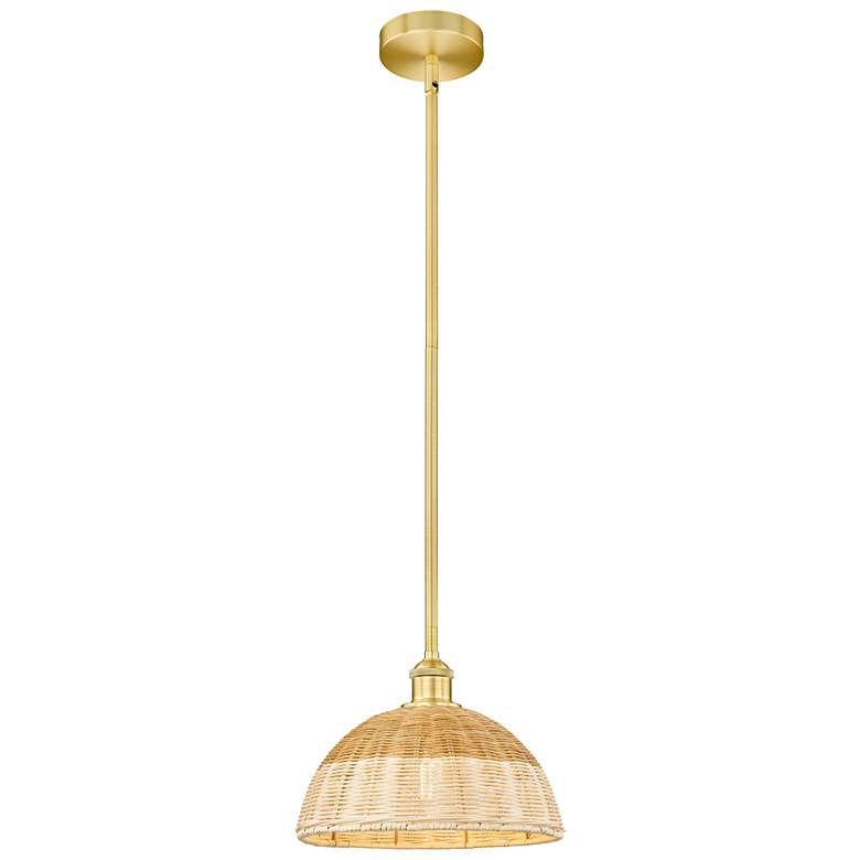 Image 1 Bristol Natural II 11.75" Wide Satin Gold Mini Pendant w/ Natural Shade