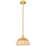 1_Bristol Natural II 11.75" Wide Satin Gold Mini Pendant w/ Natural Shade