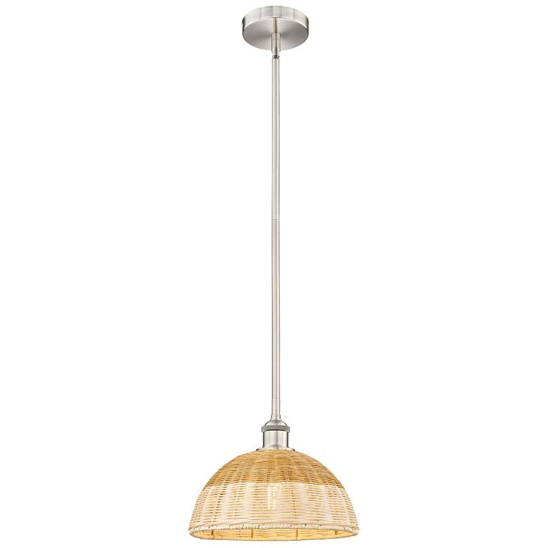 Image 1 Bristol Natural II 11.75" Wide Satin Nickel Mini Pendant w/ Natural Shade