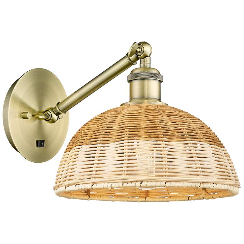 Image 1 Bristol Natural II 11" High Brass Adjustable Sconce w/ Natural Shade
