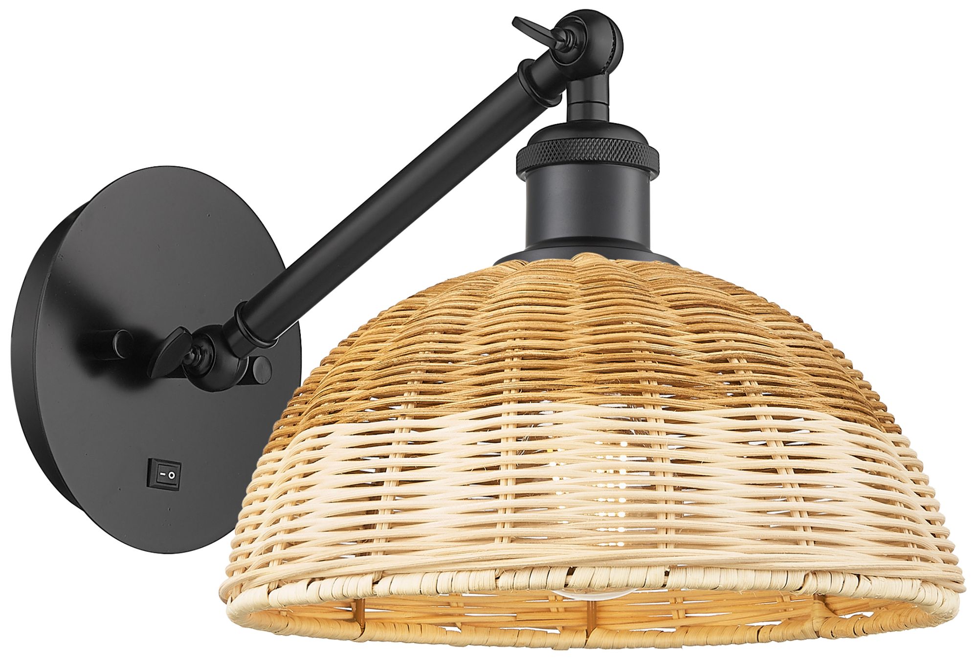 Bristol Natural II 11" High Matte Black Adjustable Sconce w/ Natural Shade