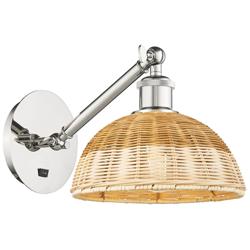 Bristol Natural II 11" High Nickel Adjustable Sconce w/ Natural Shade