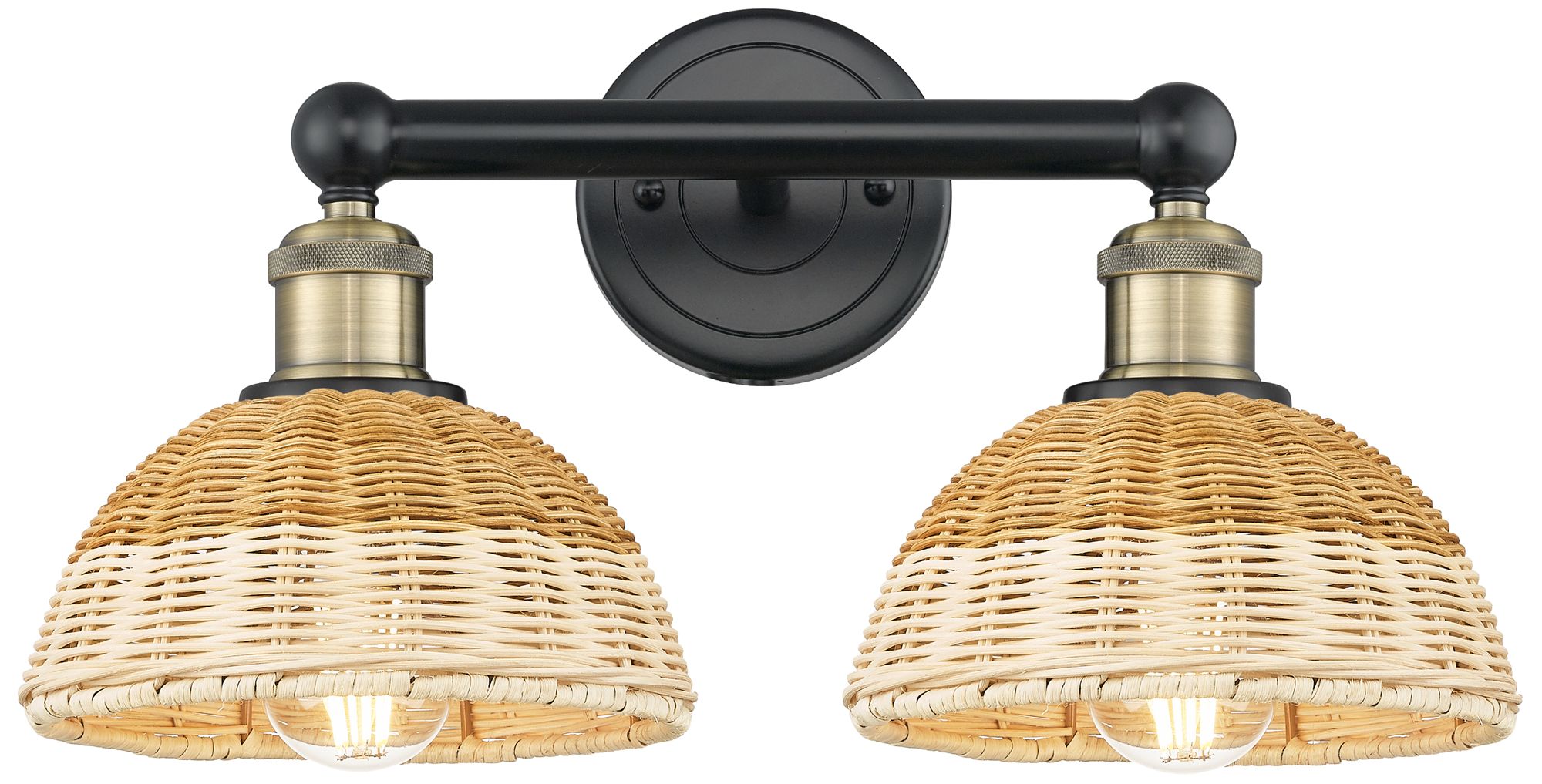 Bristol Natural II 12"H 2-Light Black Brass Vanity Light w/ Natural Shade