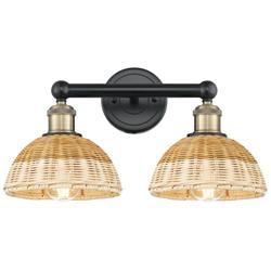 Bristol Natural II 12"H 2-Light Black Brass Vanity Light w/ Natural Shade