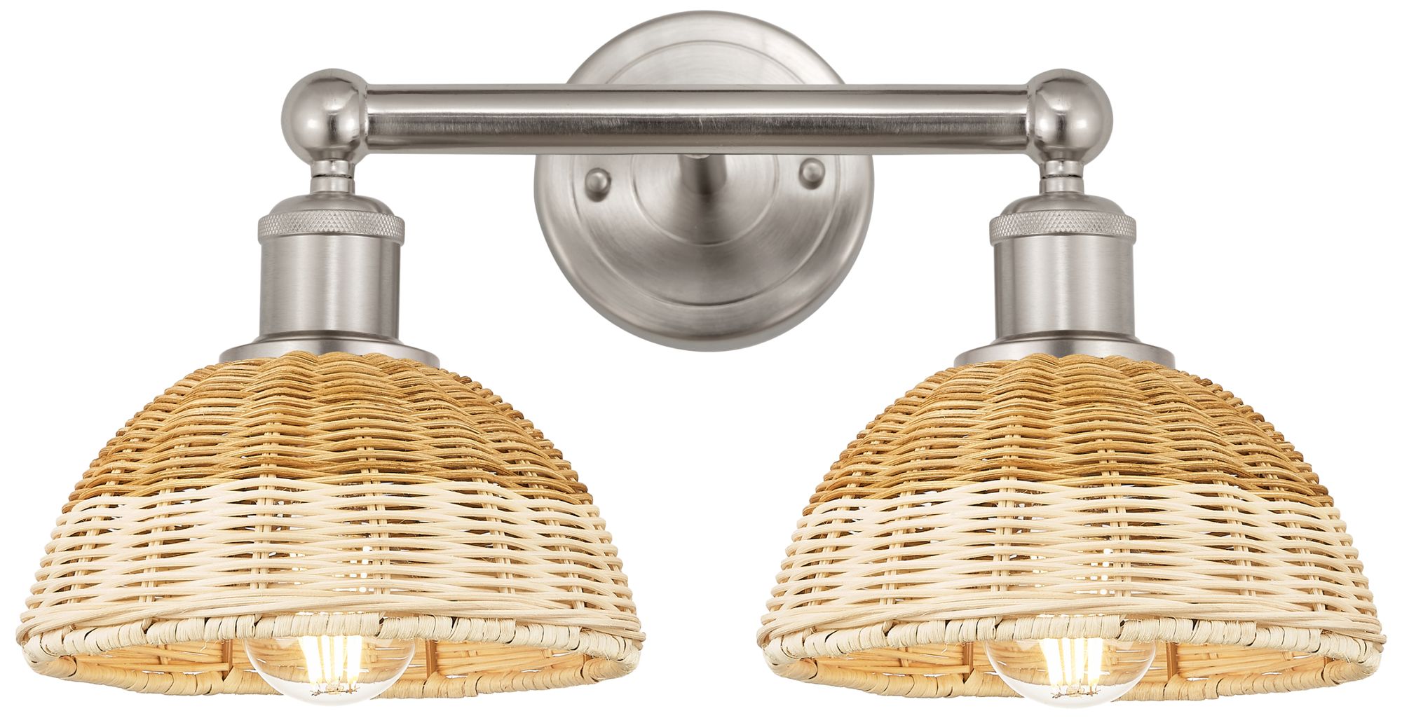 Bristol Natural II 12"H 2-Light Satin Nickel Vanity Light w/ Natural Shade