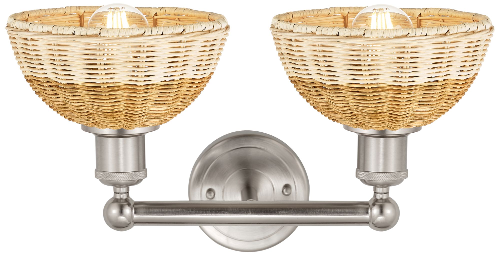 Image 2 Bristol Natural II 12"H 2-Light Satin Nickel Vanity Light w/ Natural Shade more views