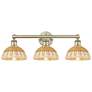 Bristol Natural II 12"H 3-Light Antique Brass Vanity Light w/ Natural Shade