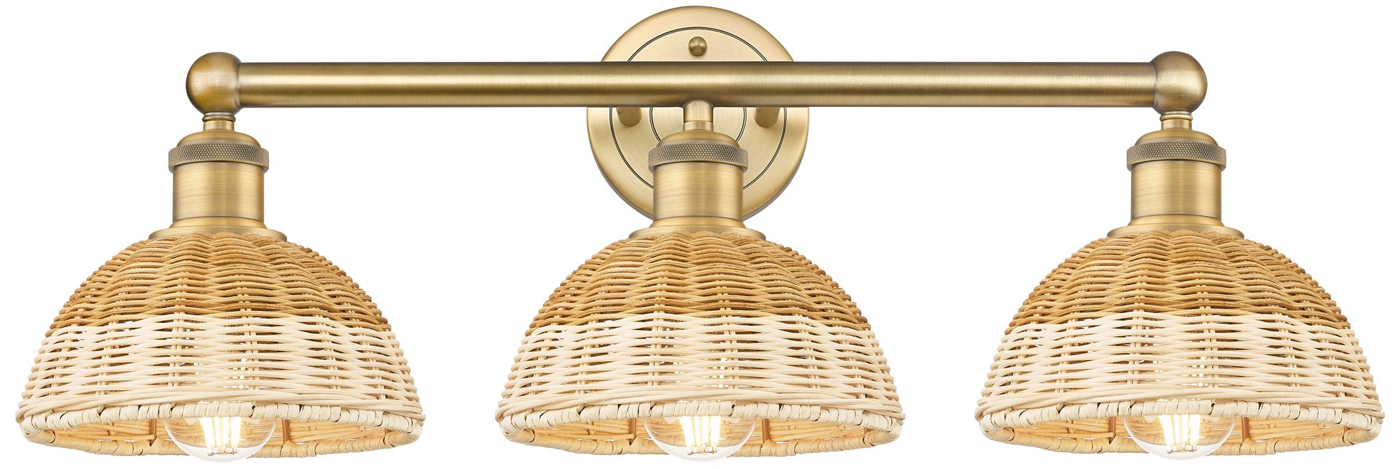 Bristol Natural II 12"H 3-Light Brushed Brass Vanity Light w/ Natural Shade