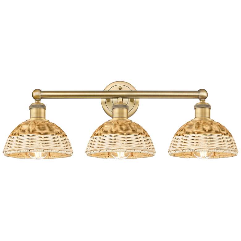 Image 1 Bristol Natural II 12"H 3-Light Brushed Brass Vanity Light w/ Natural Shade