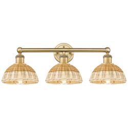 Bristol Natural II 12"H 3-Light Brushed Brass Vanity Light w/ Natural Shade