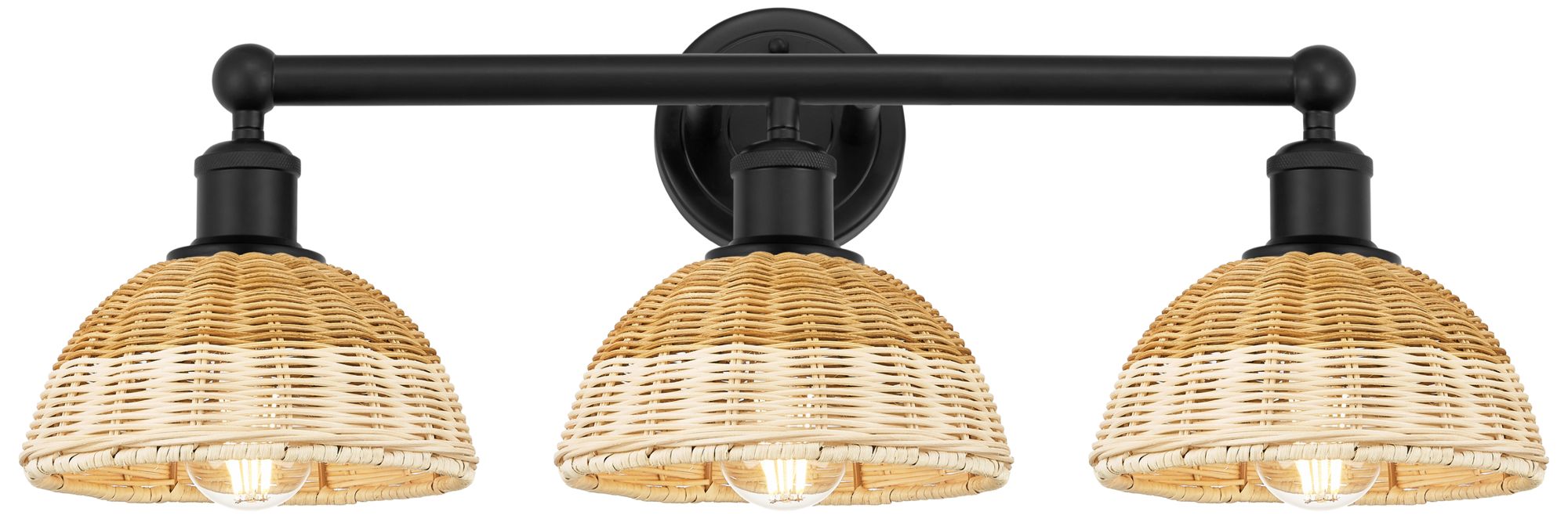 Bristol Natural II 12"H 3-Light Matte Black Vanity Light w/ Natural Shade
