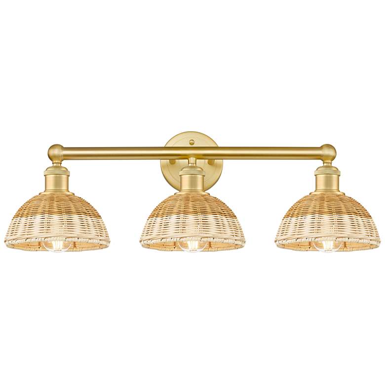 Image 1 Bristol Natural II 12"H 3-Light Satin Gold Vanity Light w/ Natural Shade