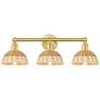 Bristol Natural II 12"H 3-Light Satin Gold Vanity Light w/ Natural Shade