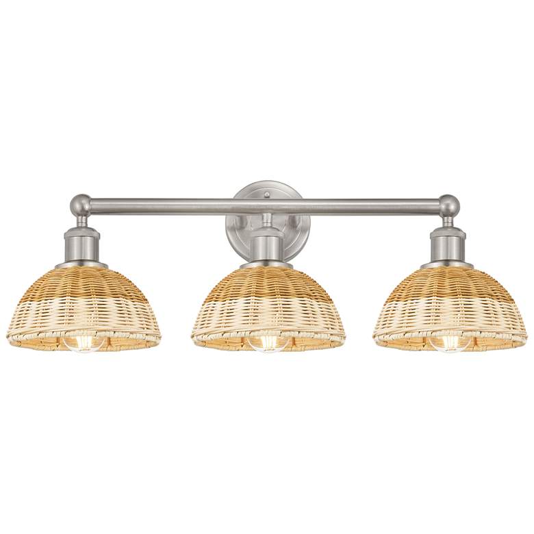 Image 1 Bristol Natural II 12"H 3-Light Satin Nickel Vanity Light w/ Natural Shade